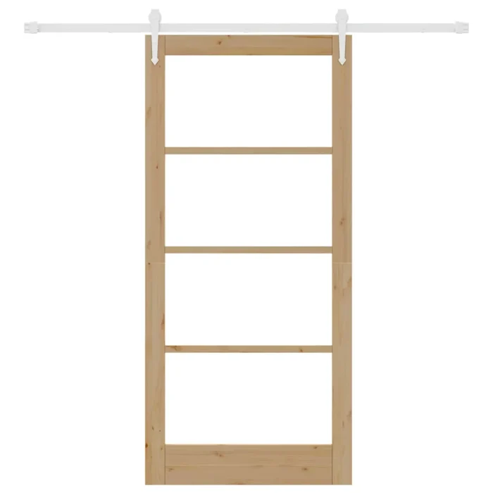 Novaro Csúszó ajtó 93 x 202 cm Tömör fenyőfa és üveg Természetes