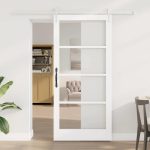 Novaro Csúszó ajtó 93 x 202 cm Tömör fenyőfa és üveg Fehér