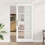 Novaro Csúszó ajtó 93 x 211 cm Tömör fenyőfa és üveg Fehér