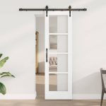 Novaro Csúszó ajtó ORKDAL 61 x 198,5 cm Tömör fenyőfa és üveg Fehér