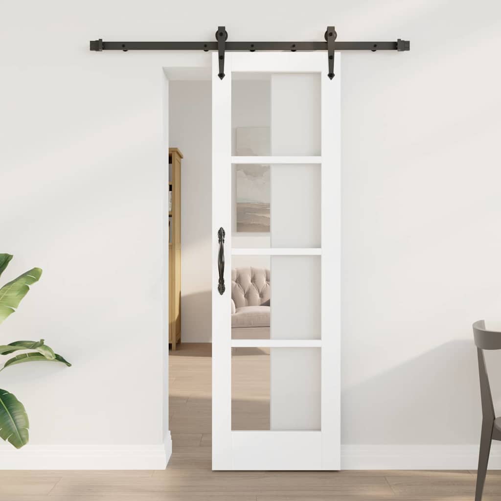 Novaro Csúszó ajtó ORKDAL 61 x 198,5 cm Tömör fenyőfa és üveg Fehér