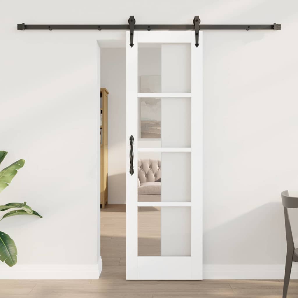 Novaro Csúszó ajtó ORKDAL 61 x 198,5 cm Tömör fenyőfa és üveg Fehér