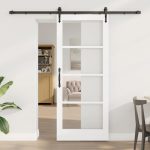 Novaro Csúszó ajtó ORKDAL 83 x 202 cm Tömör fenyőfa és üveg Fehér