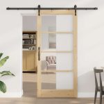 Novaro Csúszó ajtó ORKDAL 93 x 202 cm Tömör fenyőfa és üveg