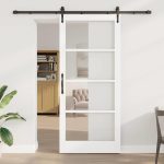 Novaro Csúszó ajtó ORKDAL 93 x 211 cm Tömör fenyőfa és üveg Fehér