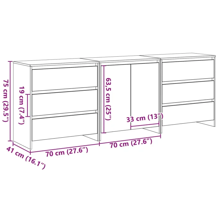 Novaro Széf 3 db Fekete 70 x 41 x 75 cm Szerelt Fa