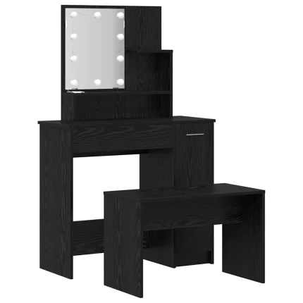 Novaro LED Sminkasztal Szett 2 db Fekete tölgy 86,5 x 35 x 136 cm