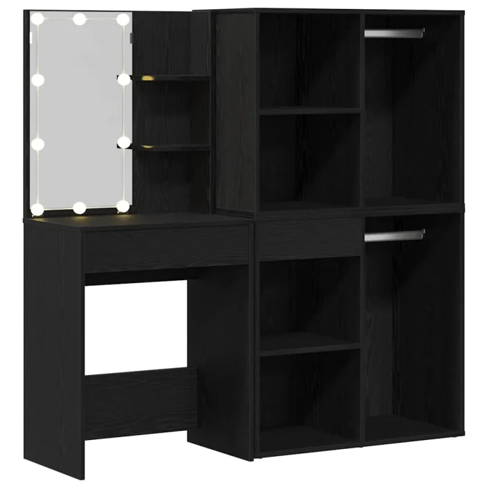 Novaro LED Sminkasztal Szett Fekete tölgy 140 x 40 x 140 cm Szerelt Fa