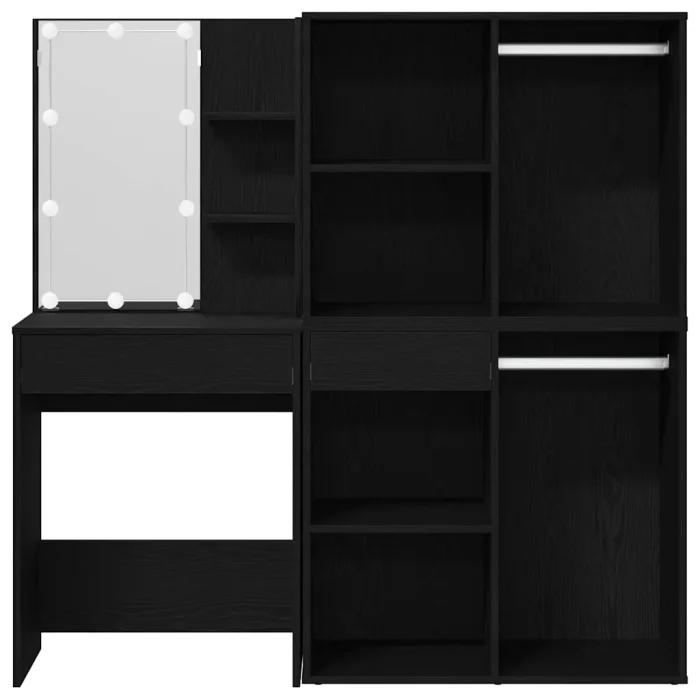 Novaro LED Sminkasztal Szett Fekete tölgy 140 x 40 x 140 cm Szerelt Fa