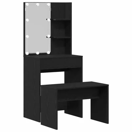 Novaro LED Sminkasztal Szett 2 db Fekete tölgy 60 x 40 x 140 cm
