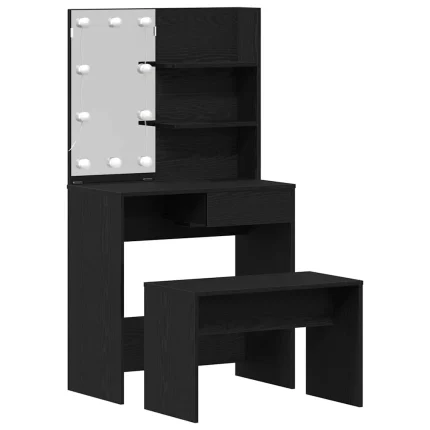 Novaro LED Sminkasztal Szett 2 db Fekete tölgy 74,5 x 40 x 141 cm