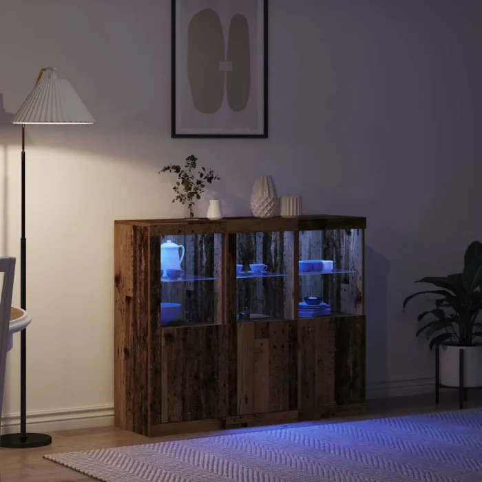 Novaro LED tálaló 3 db Öreg fa 123 x 37 x 100 cm Szerelt Fa