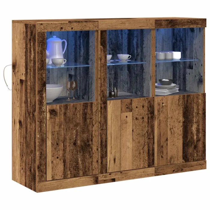 Novaro LED tálaló 3 db Öreg fa 123 x 37 x 100 cm Szerelt Fa