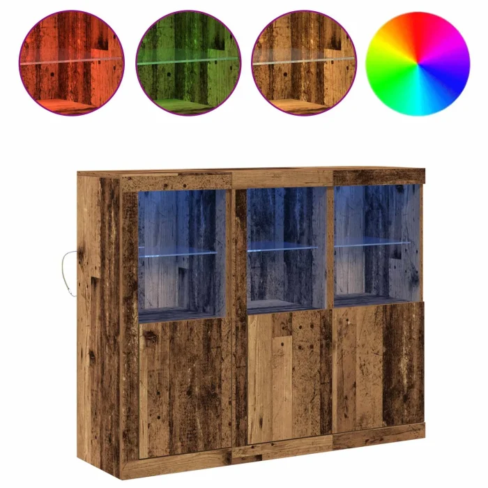 Novaro LED tálaló 3 db Öreg fa 123 x 37 x 100 cm Szerelt Fa