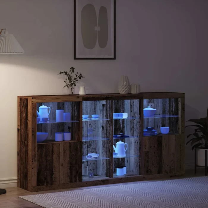Novaro LED tálaló 3 db Öreg fa 202 x 37 x 100 cm Szerelt Fa