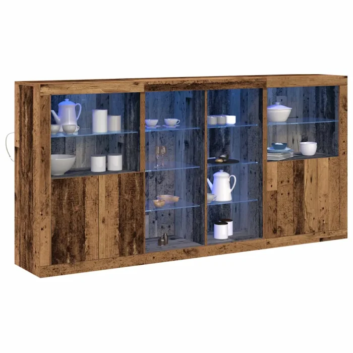 Novaro LED tálaló 3 db Öreg fa 202 x 37 x 100 cm Szerelt Fa