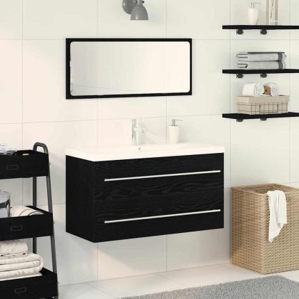 Novaro Fürdőszobai mosdószekrény 3 db Fekete tölgy 90 x 38,5 x 48 cm