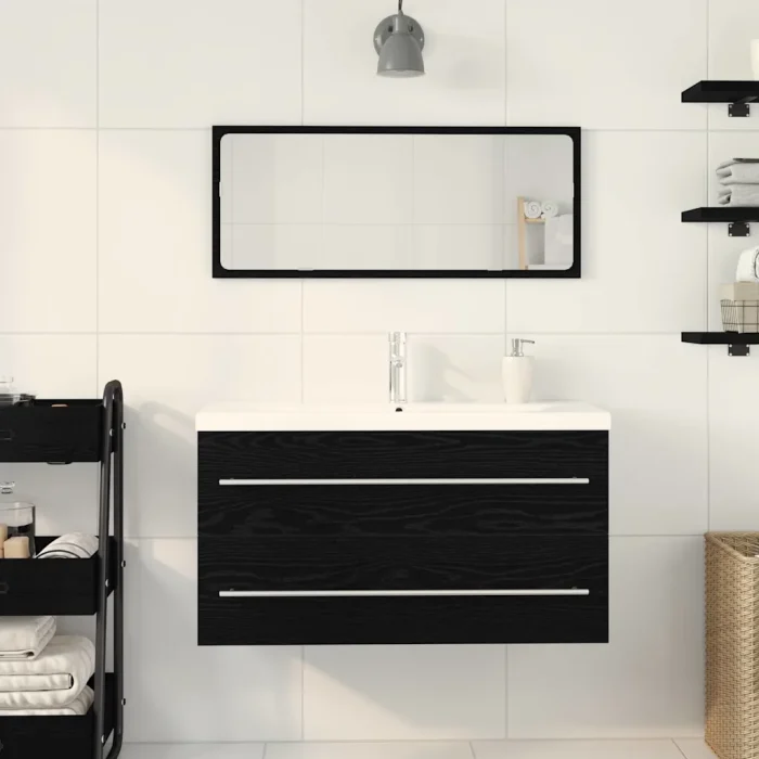Novaro Fürdőszobai mosdószekrény 3 db Fekete tölgy 90 x 38,5 x 48 cm