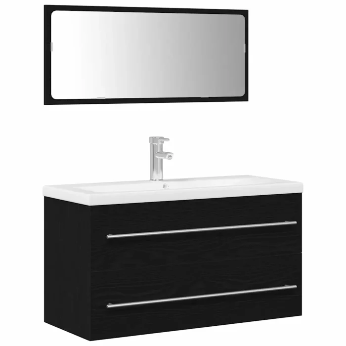 Novaro Fürdőszobai mosdószekrény 3 db Fekete tölgy 90 x 38,5 x 48 cm