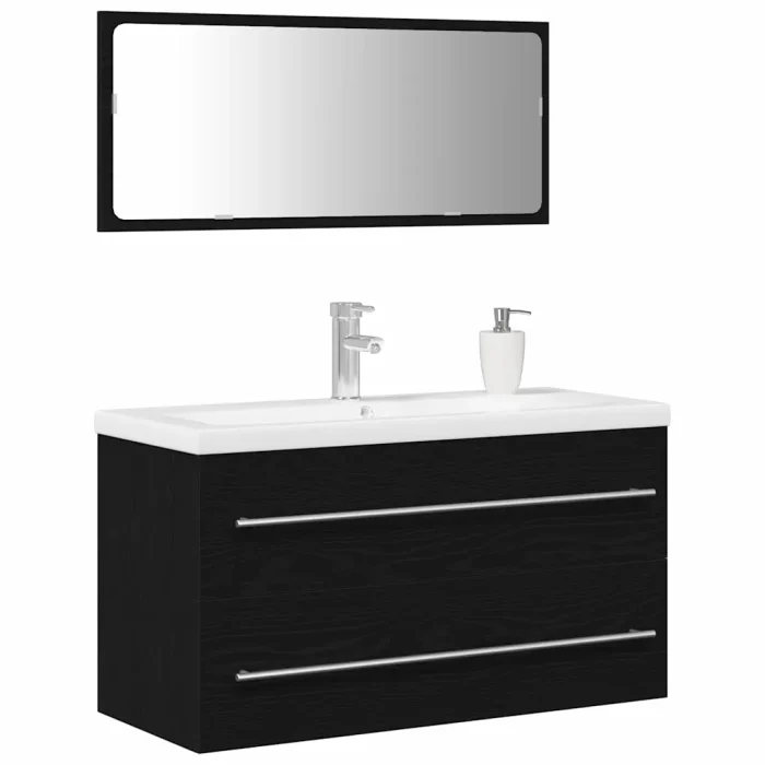Novaro Fürdőszobai mosdószekrény 3 db Fekete tölgy 90 x 38,5 x 48 cm