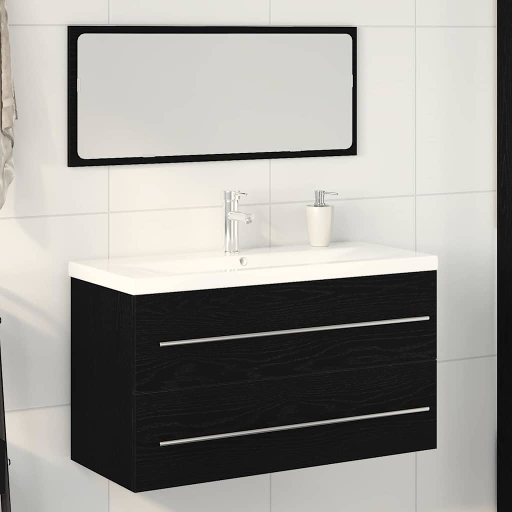Novaro Fürdőszobai mosdószekrény 3 db Fekete tölgy 90 x 38,5 x 48 cm