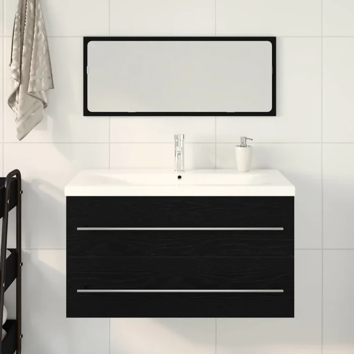 Novaro Fürdőszobai mosdószekrény 3 db Fekete tölgy 90 x 38,5 x 48 cm