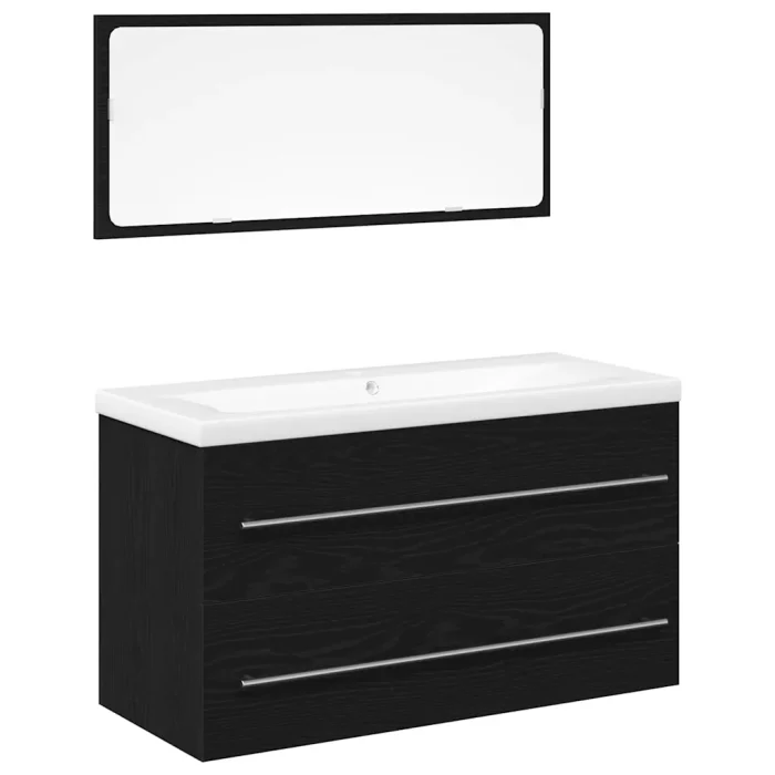 Novaro Fürdőszobai mosdószekrény 3 db Fekete tölgy 90 x 38,5 x 48 cm