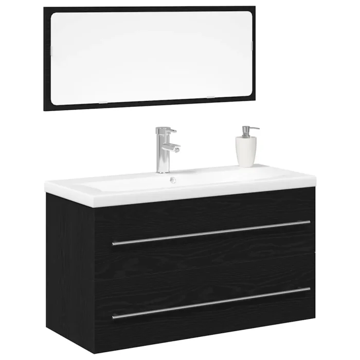 Novaro Fürdőszobai mosdószekrény 3 db Fekete tölgy 90 x 38,5 x 48 cm