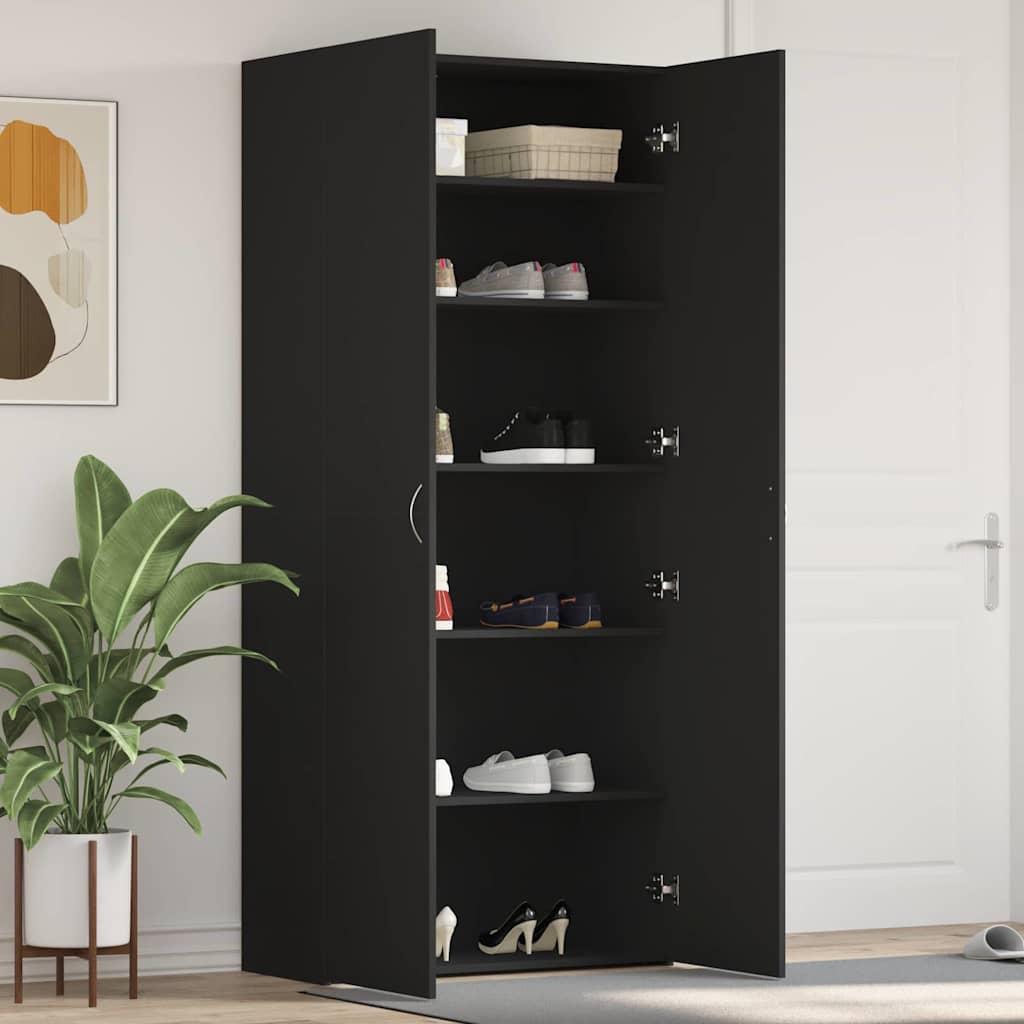 Novaro Cipőszekrény 80 x 35.5 x 180 cm Szerelt Fa Fekete