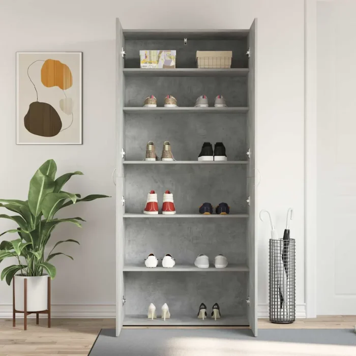 Novaro Cipőszekrény 80 x 35.5 x 180 cm Szerelt Fa Szürke