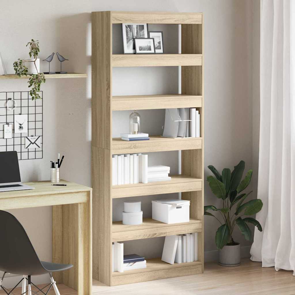 Novaro Könyvespolc 6 szintes 80 x 30 x 198 cm Szerelt Fa Sonoma tölgy
