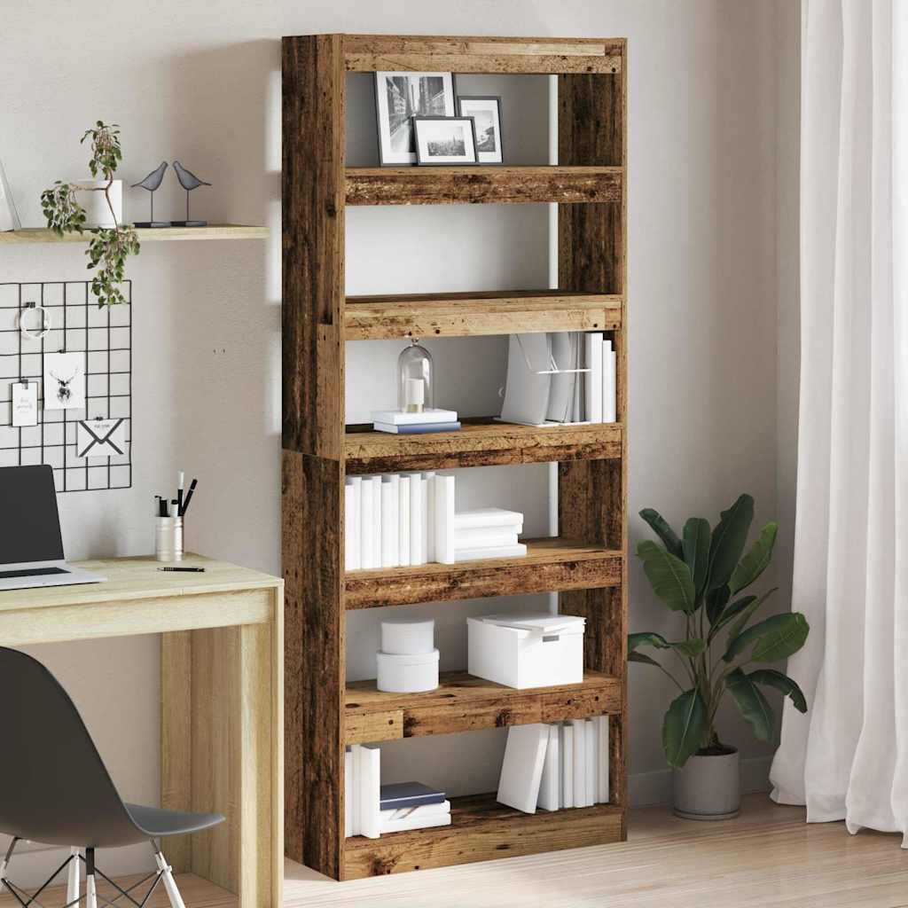 Novaro Könyvespolc 6 szintes 80 x 30 x 198 cm Szerelt Fa Öreg fa
