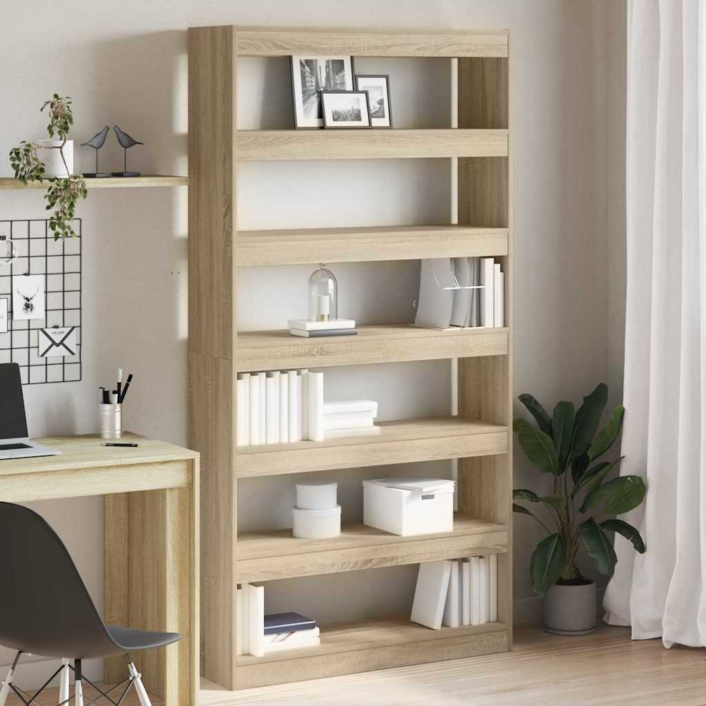 Novaro Könyvespolc 6 szintes 100 x 30 x 198 cm Szerelt Fa Sonoma tölgy