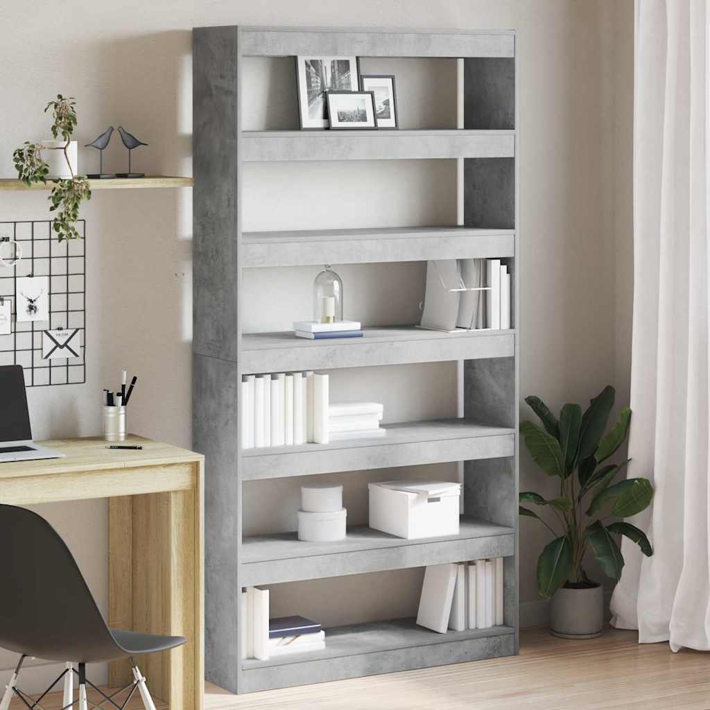Novaro Könyvespolc 6 szintes 100 x 30 x 198 cm Szerelt Fa Beton Szürke