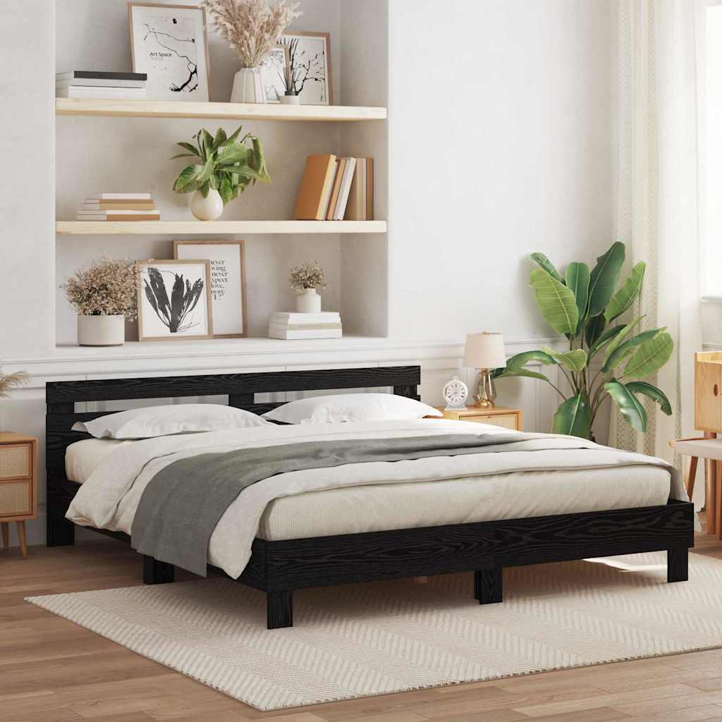 Novaro Ágykeret LED szalagokkal Fekete tölgy 200 x 200 cm Szerelt Fa
