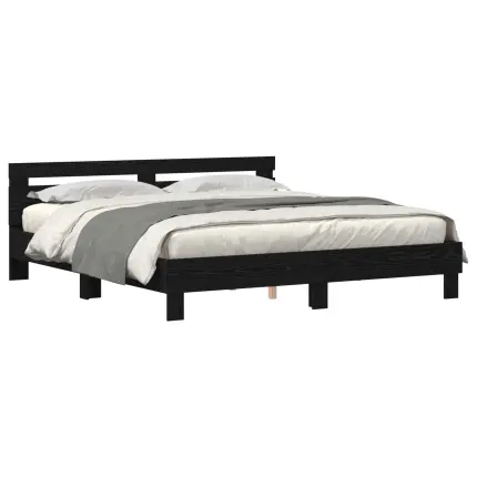 Novaro Ágykeret LED szalagokkal Fekete tölgy 200 x 200 cm Szerelt Fa
