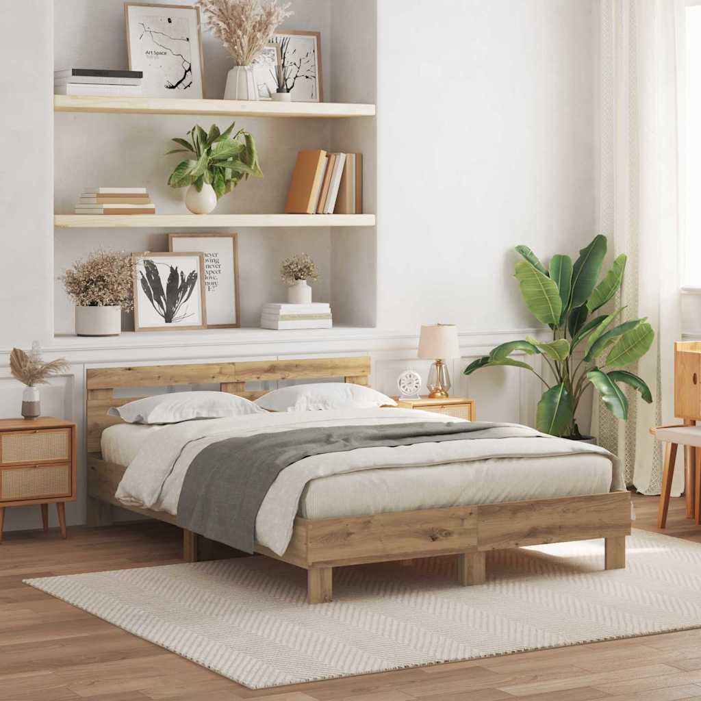 Novaro Ágykeret LED szalagokkal Artisan tölgy 140 x 190 cm Szerelt Fa