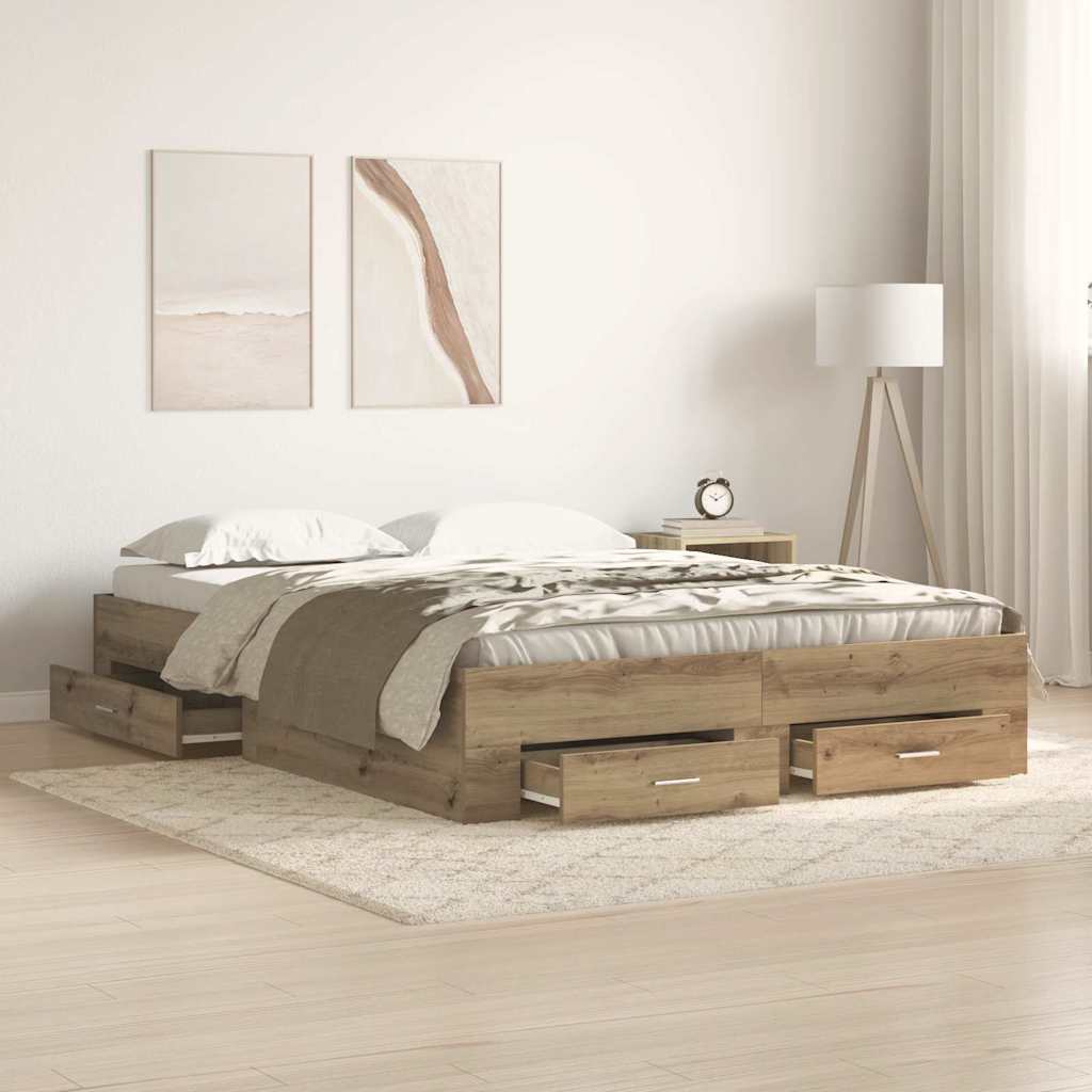 Novaro Ágykeret fiókkal Artisan tölgy 140 x 200 cm Szerelt Fa