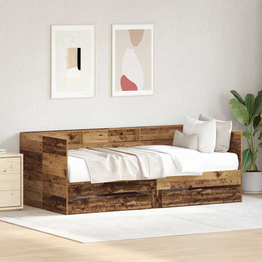 Novaro Nappaliágy fiókkal polcokkal Öreg fa 100 x 200 cm Szerelt Fa