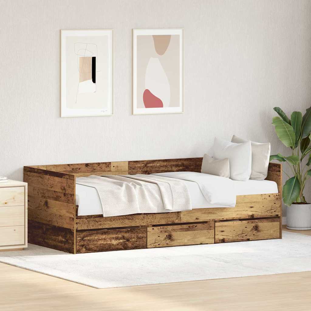Novaro Nappaliágy fiókkal fejtámlával Öreg fa 90 x 190 cm Szerelt Fa