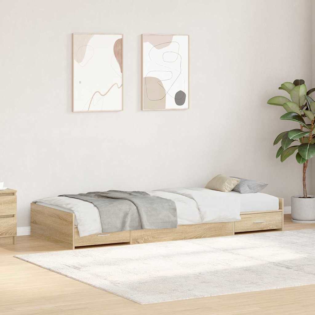 Novaro Ágykeret fiókkal tárolóval Sonoma tölgy 100 x 200 cm Szerelt Fa