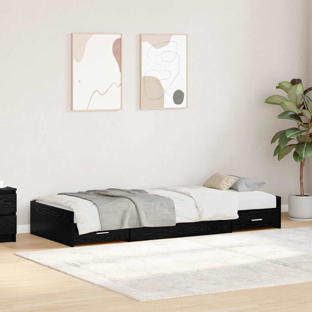 Novaro Ágykeret fiókkal tárolóval Fekete tölgy 90 x 200 cm Szerelt Fa