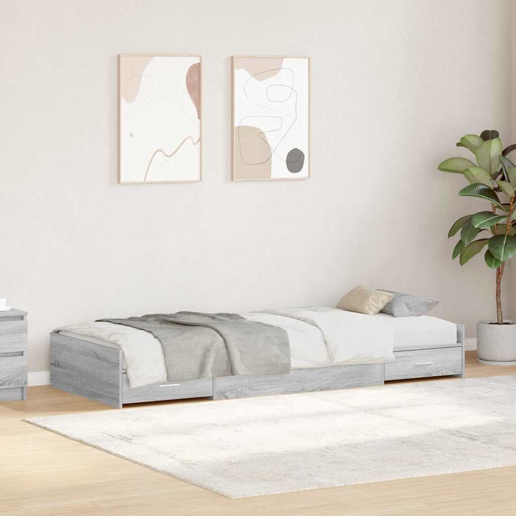 Novaro Ágykeret fiókkal tárolóval Szürke Sonoma 90 x 200 cm Szerelt Fa