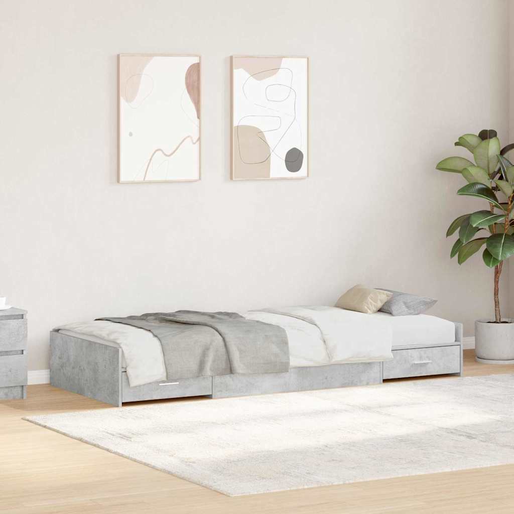 Novaro Ágykeret fiókkal tárolóval Beton Szürke 75 x 190 cm Szerelt Fa