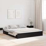 Novaro Ágykeret tárolóval fiókkal Fekete tölgy 200 x 200 cm Szerelt Fa