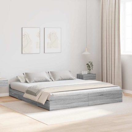 Novaro Ágykeret tárolóval Szürke Sonoma 180 x 200 cm Szerelt Fa