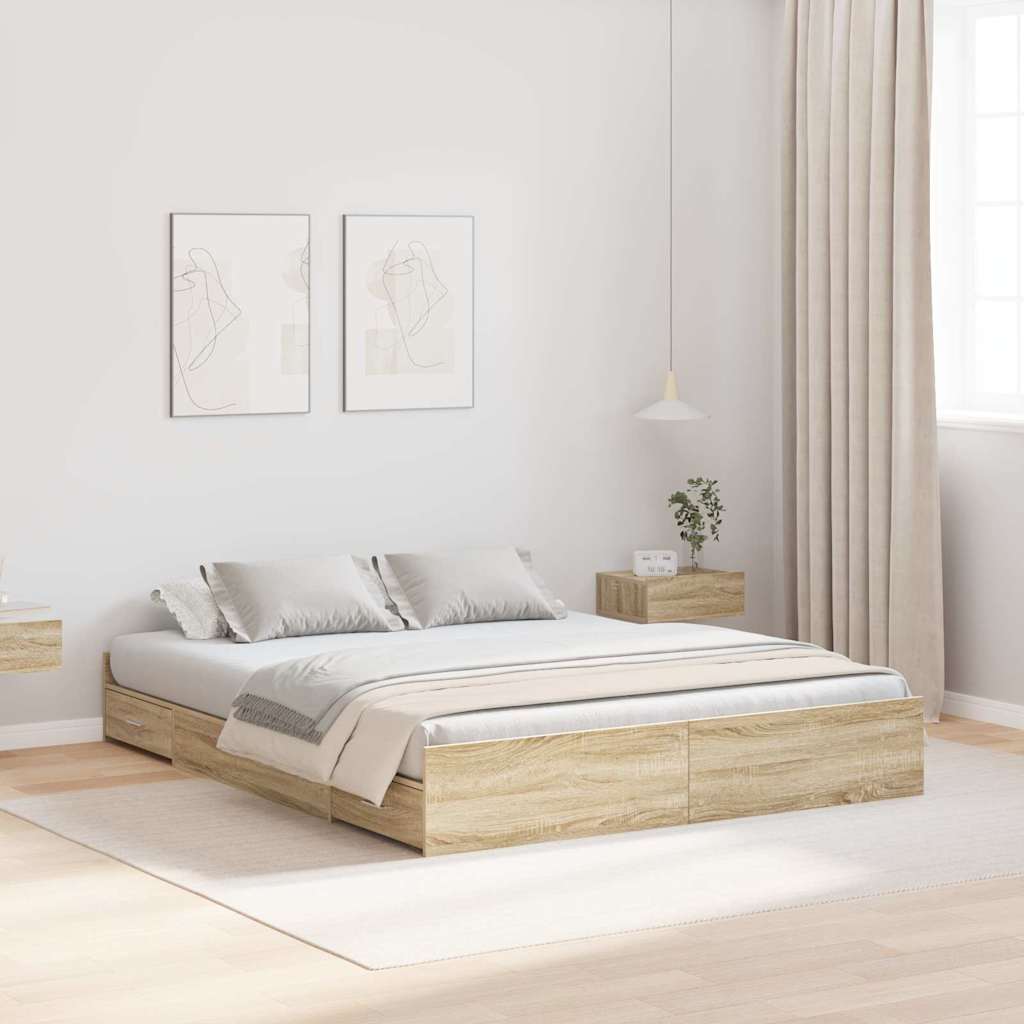 Novaro Ágykeret tárolóval fiókkal Sonoma tölgy 140 x 200 cm Szerelt Fa