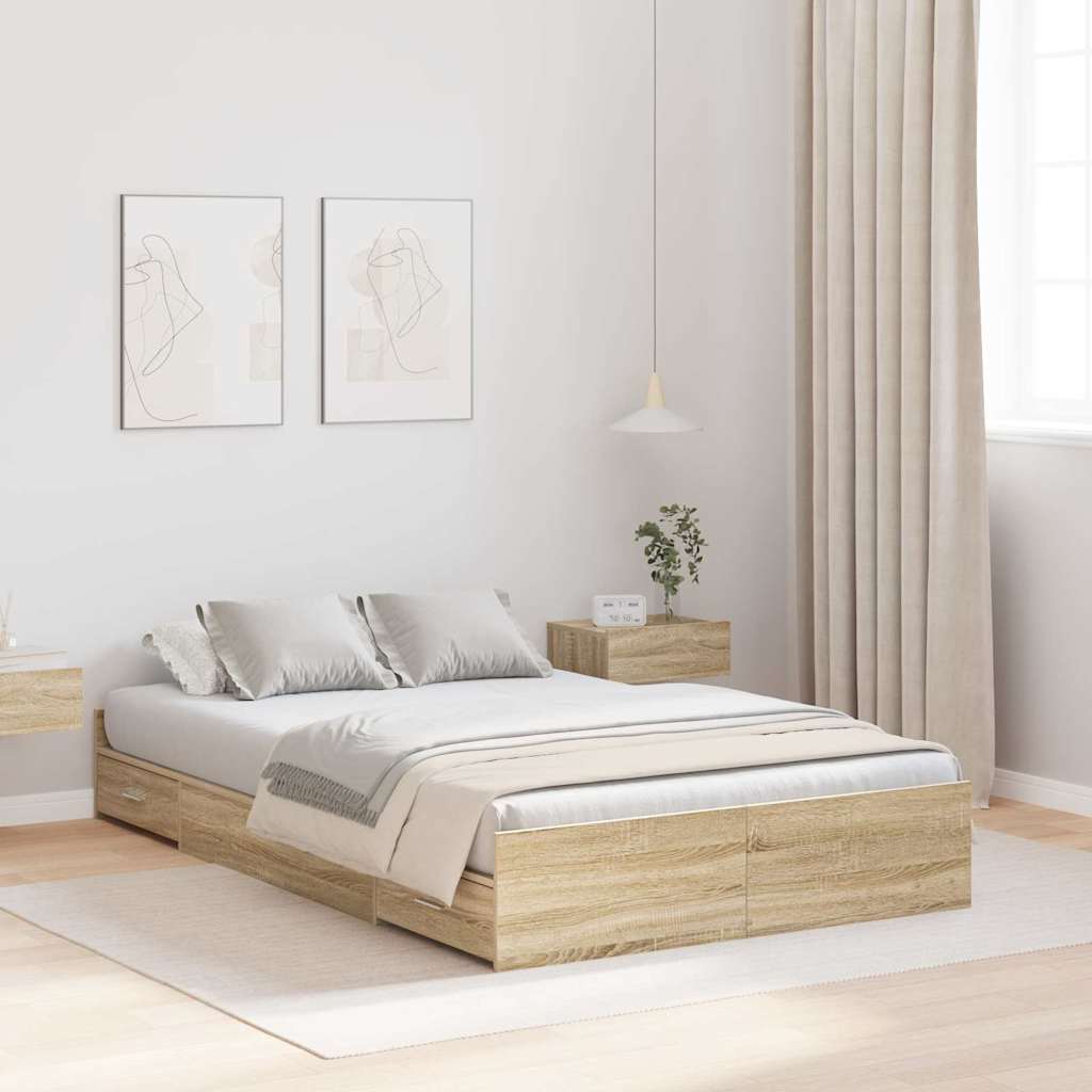 Novaro Ágykeret tárolóval fiókkal Sonoma tölgy 120 x 200 cm Szerelt Fa