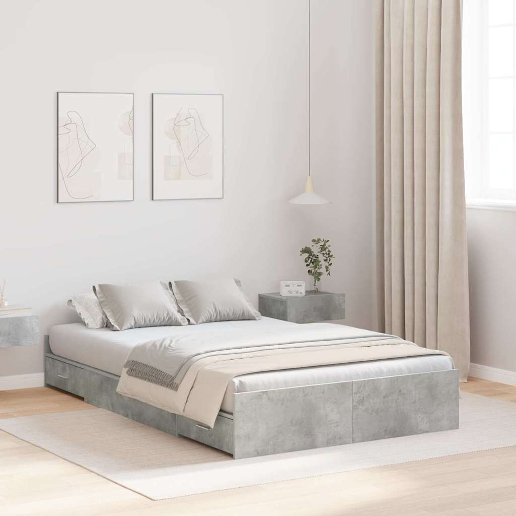 Novaro Ágykeret tárolóval fiókkal Beton Szürke 120 x 200 cm Szerelt Fa