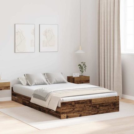 Novaro Ágykeret tárolóval fiókkal Öreg fa 120 x 200 cm Szerelt Fa